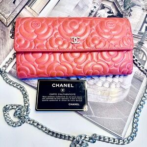 Chanel Camellia Embossed Flap Wallet